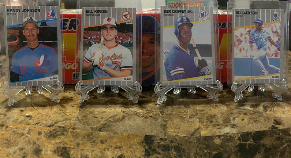 1989 Fleer Baseball Christmas Day Pulls! 

“The Kid” Ken Griffey Jr  RC 
FF Black Box Bill Ripken 
“Marlboro Ad Black out” Randy Johnson 
Bo Jackson! 
#89FleerBaseball #FleerBaseball #baseballcards #sportscards #cards <a href="/CardPurchaser/">Card Purchaser</a>