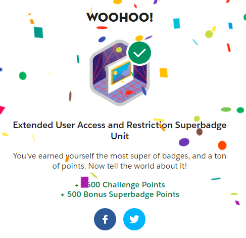 Stevefolquer's tweet photo. And Another Superbadge in the Pocket...

Just earned the Extended User Access and Restriction Superbadge Unit badge on @Trailhead @salesforce ! https://t.co/wdh0y8SuTQ https://t.co/pR56cnhsGK