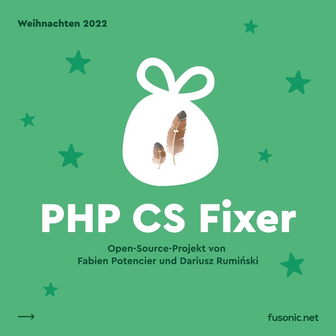 fusonic's tweet image. 𝗣𝗛𝗣 𝗖𝗦 𝗙𝗶𝘅𝗲𝗿: 𝗢𝗽𝗲𝗻-𝗦𝗼𝘂𝗿𝗰𝗲-𝗣𝗿𝗼𝗷𝗲𝗸𝘁𝘃𝗼𝗿𝘀𝘁𝗲𝗹𝗹𝘂𝗻𝗴 #𝟯
Dieses #opensource Projekt erleichter unsere Arbeit, indem #Code automatisch angepasst wird, um #codestandards einzuhalten. 
 #softwareentwicklung #softwaredevelopment #christmas #phpcsfixer