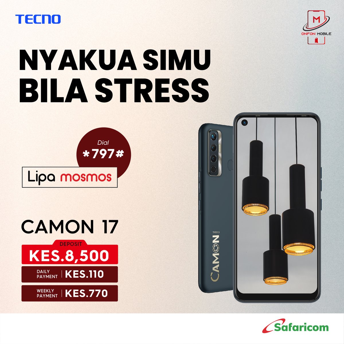 TECNOMobile254's tweet photo. Celebrate the Festive season with Lipa Pole Pole in partnership with Onfon Mobile and get yourself a CAMON 17. Make daily payments as low as Ksh 110 and enjoy seamless convenience this Christmas! 🎄#TECNO #CAMON17 #lipapolepole https://t.co/yx9BcKlwdR