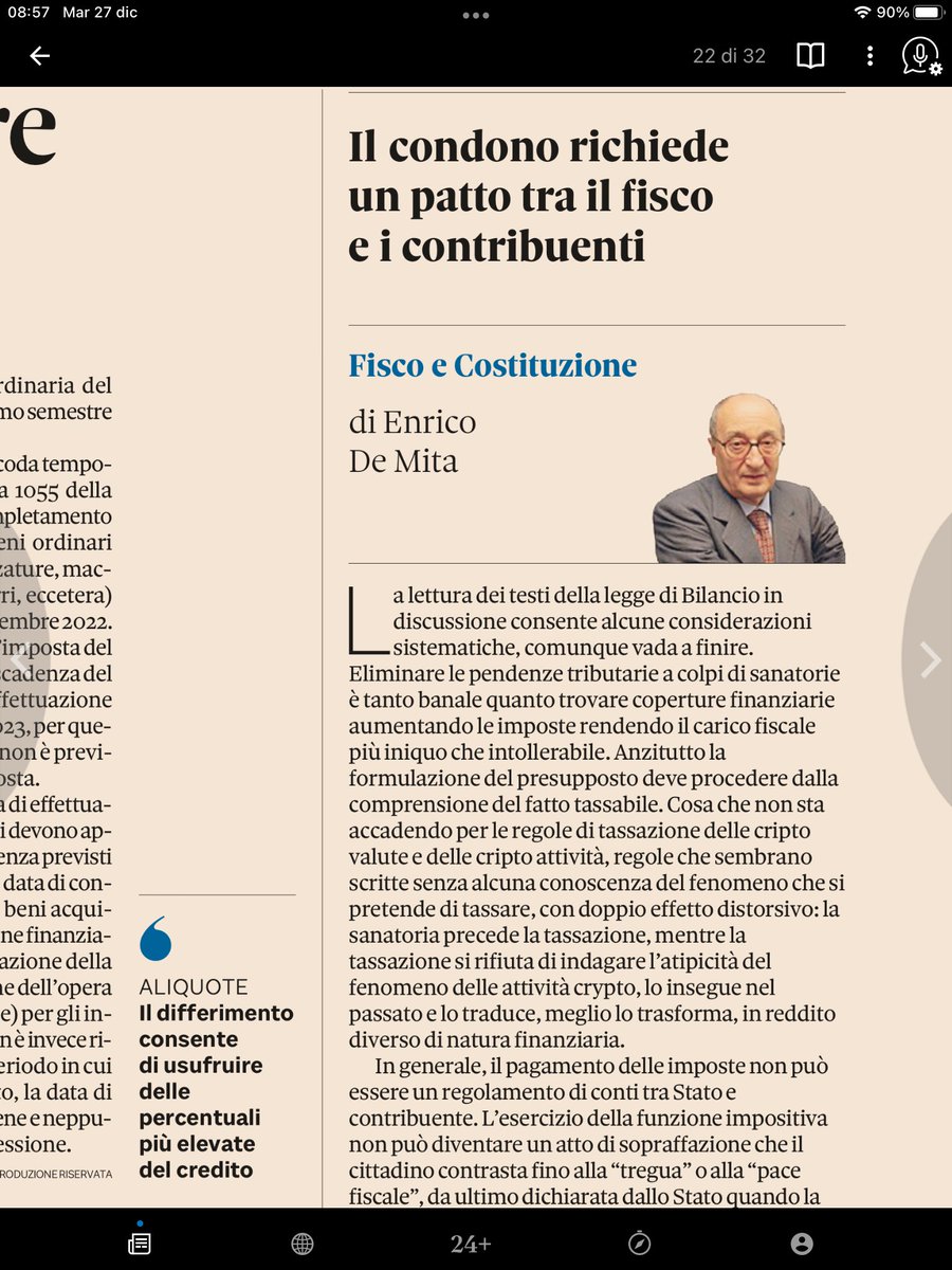 DarioDeotto's tweet photo. La nuova tassazione delle crypto, scritta senza alcuna conoscenza del fenomeno, con una sanatoria che precede la tassazione. Ottimo De Mita. 
La norma è stata scritta da alcuni funzionari dell’AdE, che poi hanno recepito un paio di cose che ho scritto il 5/12… https://t.co/8QCaUllFEe