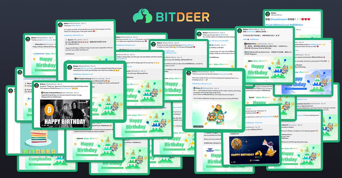 Bitdeer's tweet photo. We are overwhelmed by receiving so much attention and love for our birthday and would like to thank each and every one of you so much for your kind greetings and wishes! 🍻🎁🫶

We're sure that with all these wishes, it will become a great year! ❤️

#HBDBitdeer  #BitdeerCommunity https://t.co/r8lYzO1nak