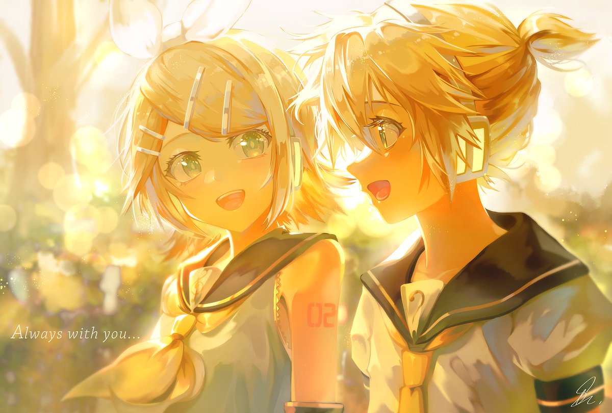 kagamine len ,kagamine rin 1girl 1boy blonde hair hair ornament sailor collar smile hairclip  illustration images