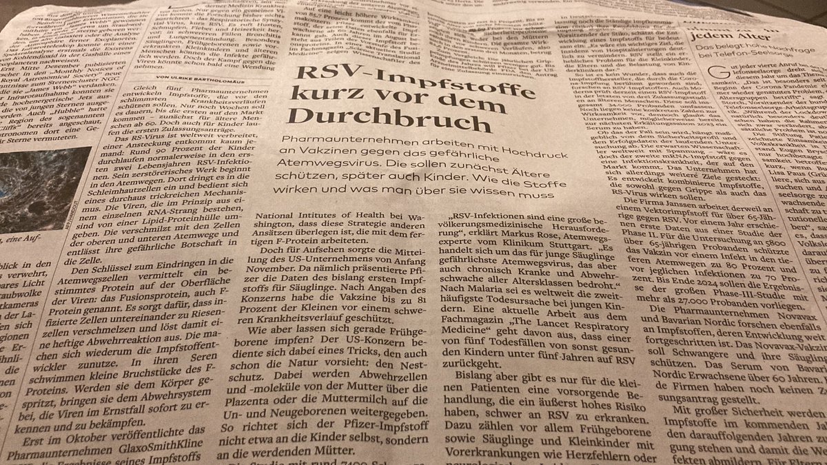 Eine mRNA-Impfung gegen das RS-Virus ist kurz vor der Zulassung. Schwangere sollen zum Schutz der Ungeborenen geimpft werden.
Meine Fragen dazu:
- Wie können wir der pharmazeutischen Industrie nach der Intransparenz und Kungelei mit Behörden und Politik noch trauen?