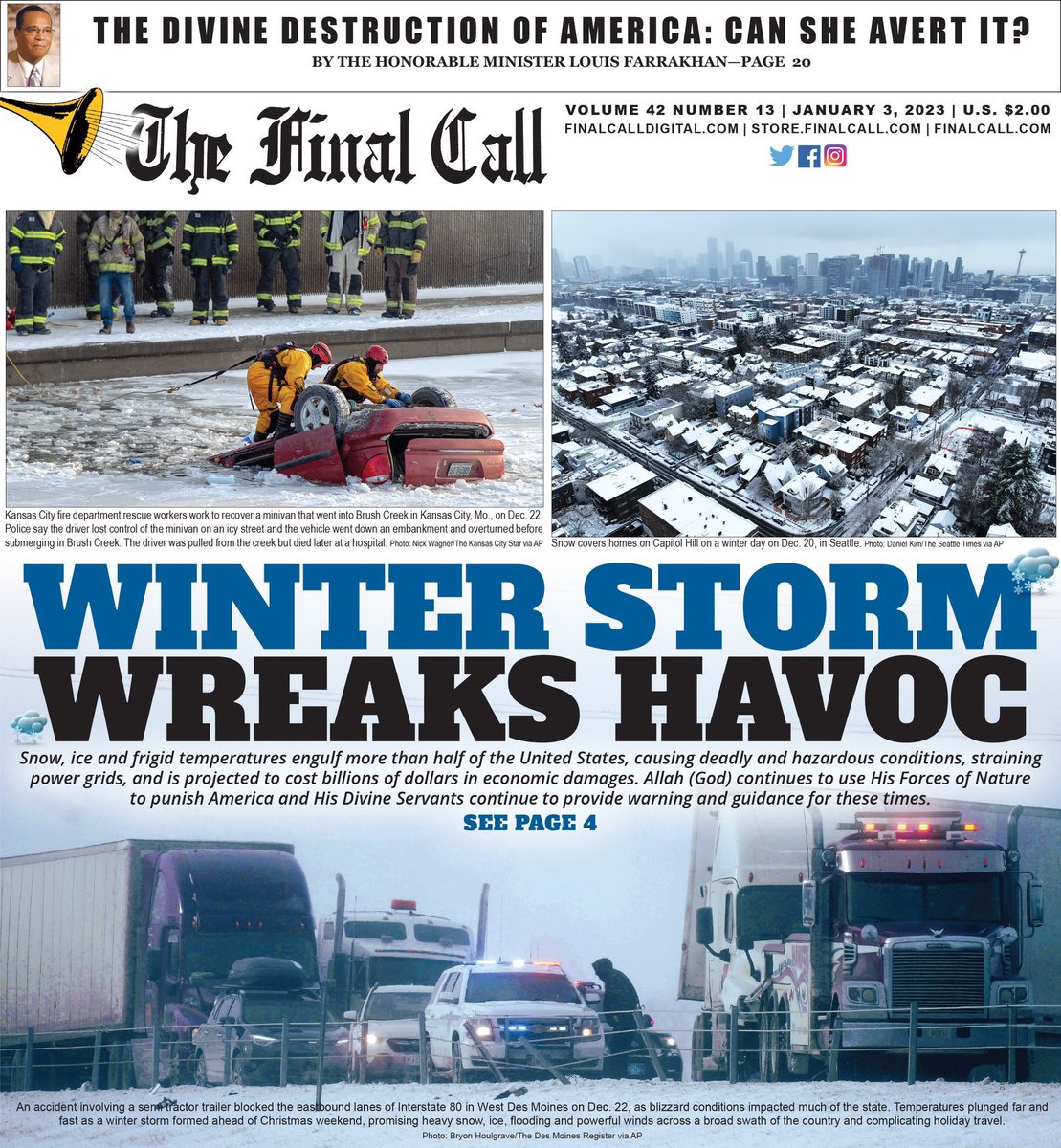 w1seone25's tweet photo. 🎺 THE FINAL CALL
Latest Edition Available
Winter Storm Wrecks Havoc
https://t.co/LZFBtIjNdS 866-602-1230 x 200. Or your local FOI Brothers
The Divine Destruction of America: Can She Avert It?
#Farrakhan
#FinalCallDigital @FinalCallStore https://t.co/2ss7z4a0w2