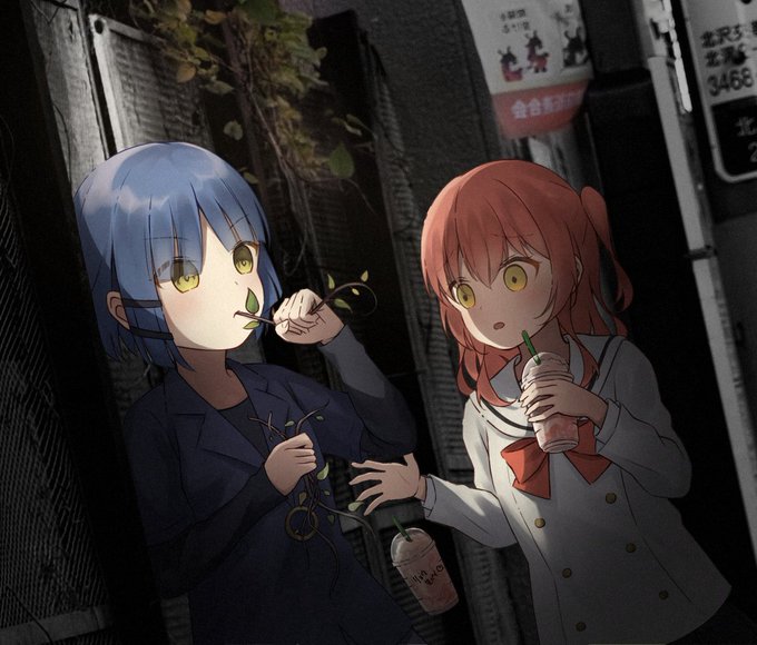 「blue hair drinking straw in mouth」 illustration images(Latest)