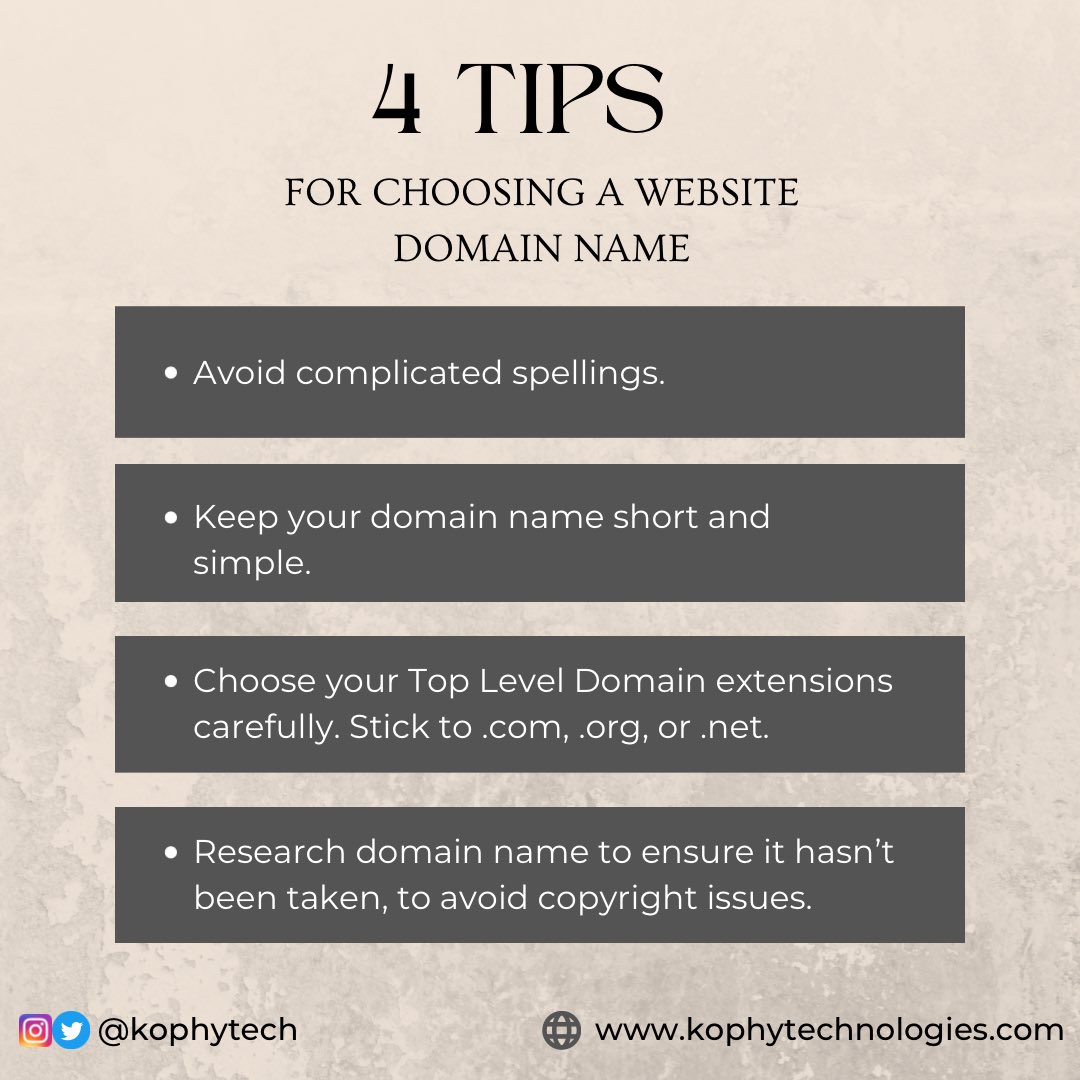 KophyTech's tweet photo. If you are prepared to launch an online presence for your company, you should pick a domain name that is consistent with your brand. Customers can locate and trust your website in this way. #kophytech #cut1 #igbo #Mudryk #sabinus https://t.co/JigqNsDZ0y