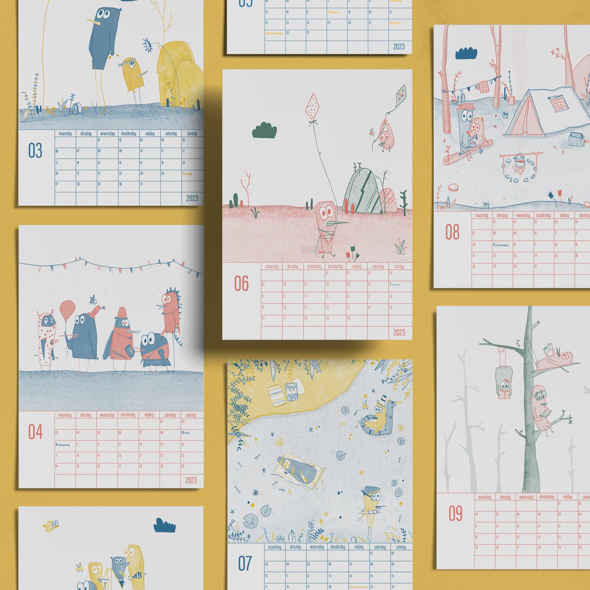 StBrendatalent's tweet photo. Een groep vogelvrienden ontmoeten elkaar één keer per maand voor een knotsgek avontuur. 
Het is een serie van 12 illustraties die je meenemen doorheen de seizoenen. Voor 10€ kan jij de trotse eigenaar worden van deze kalender. Mail naar hello@studiobrendatalent.com #illustration https://t.co/IVmcfh3X36