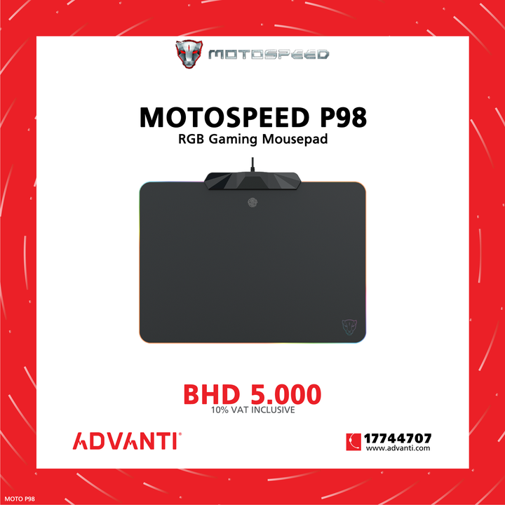 ADVANTIGroup's tweet photo. ⬇ RGB GAMING MOUSEPAD ⬇
🔥 Motospeed P98 🔥
PRICE: BHD 5.000 (10% VAT Inclusive)
For orders: 📞 17744707 🌐 https://t.co/uBj4iXcIEm
WE DELIVER! 🚚📦
#advantibahrain #MOTOSPEED #P98 #Gaming #Mousepad #RGB #Bahrain #Manama #Saar https://t.co/234yzk8ZiP