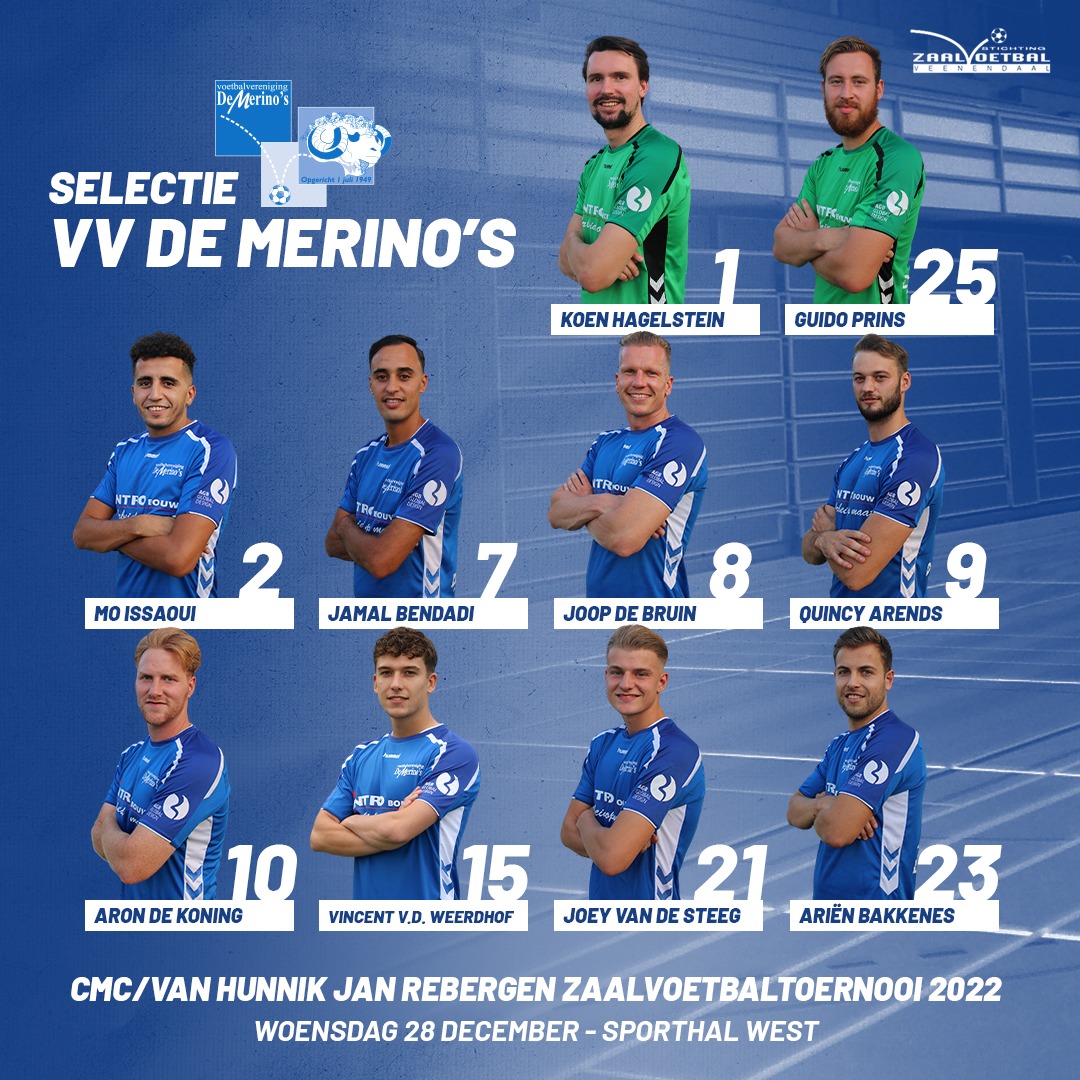 vvdeMerinos's tweet photo. Bij deze de mannen die morgen van de partij zijn, tijdens het Jan Rebergen Zaalvoetbaltoernooi      💙⚽️💙 https://t.co/UkpGlCCfw5