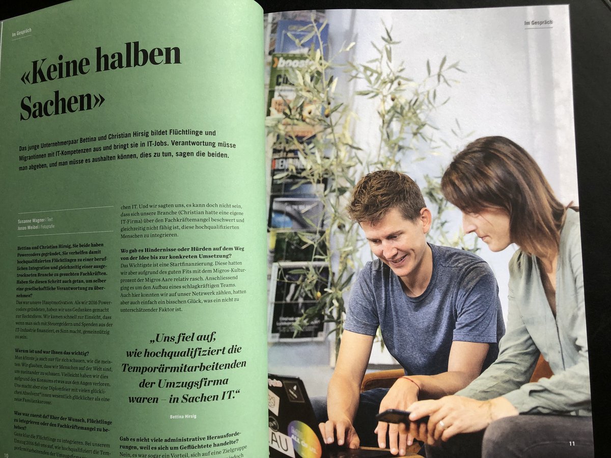 PowerCodersHQ's tweet image. "We believe that we humans are in the world to look after each other." @ChristianHirsig & @BettinaHirsig
talk about #Powercoders and #leadership. Read the full #interview in the magazine @SwissLeaders_ch: leader-mag.ch/de/artikel/kei…