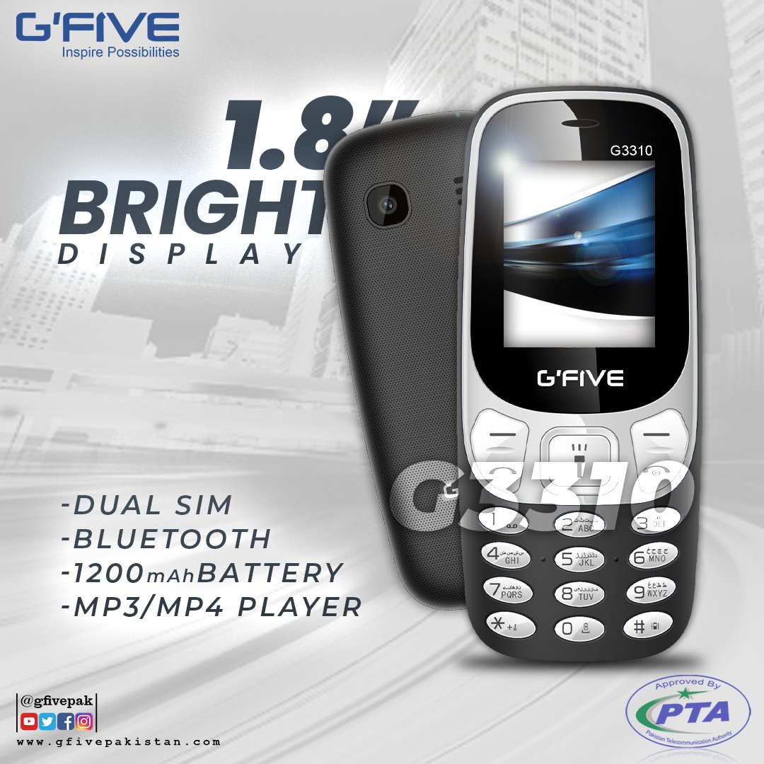 gfivepak's tweet photo. Experience All Day Connectivity with G3310, 1200mAh Long Lasting Battery | G'Five Featurephone
#Gfivepakistan #GfivePak #Gfivefeaturephone #G3310 #MobilePhone #GFiveG3310 #Pakistan #g3310 https://t.co/qps3ESBrVa