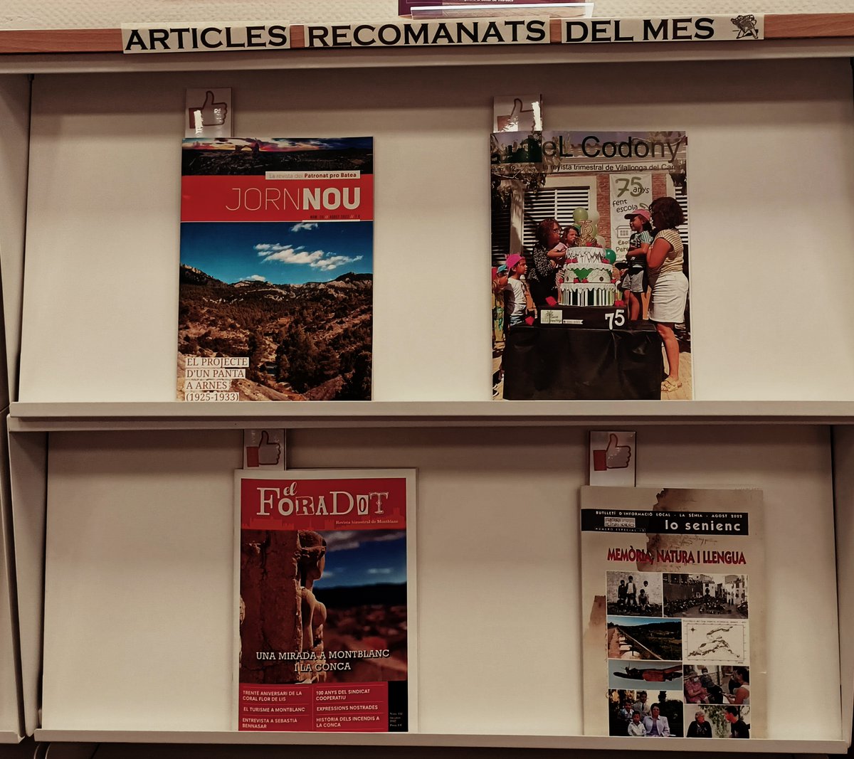 bibliotgn's tweet image. 🗞️'Articles recomanats del mes' 🗞️, nou espai a la #SeccióLocal de la Biblioteca❗️ Compartim articles de revistes d'estudis o d'altres rebudes per Dipòsit Legal. I el podi 🏅compartit és, entre altres, per un  ✍️article de la revista #Codony. Veniu ❓
