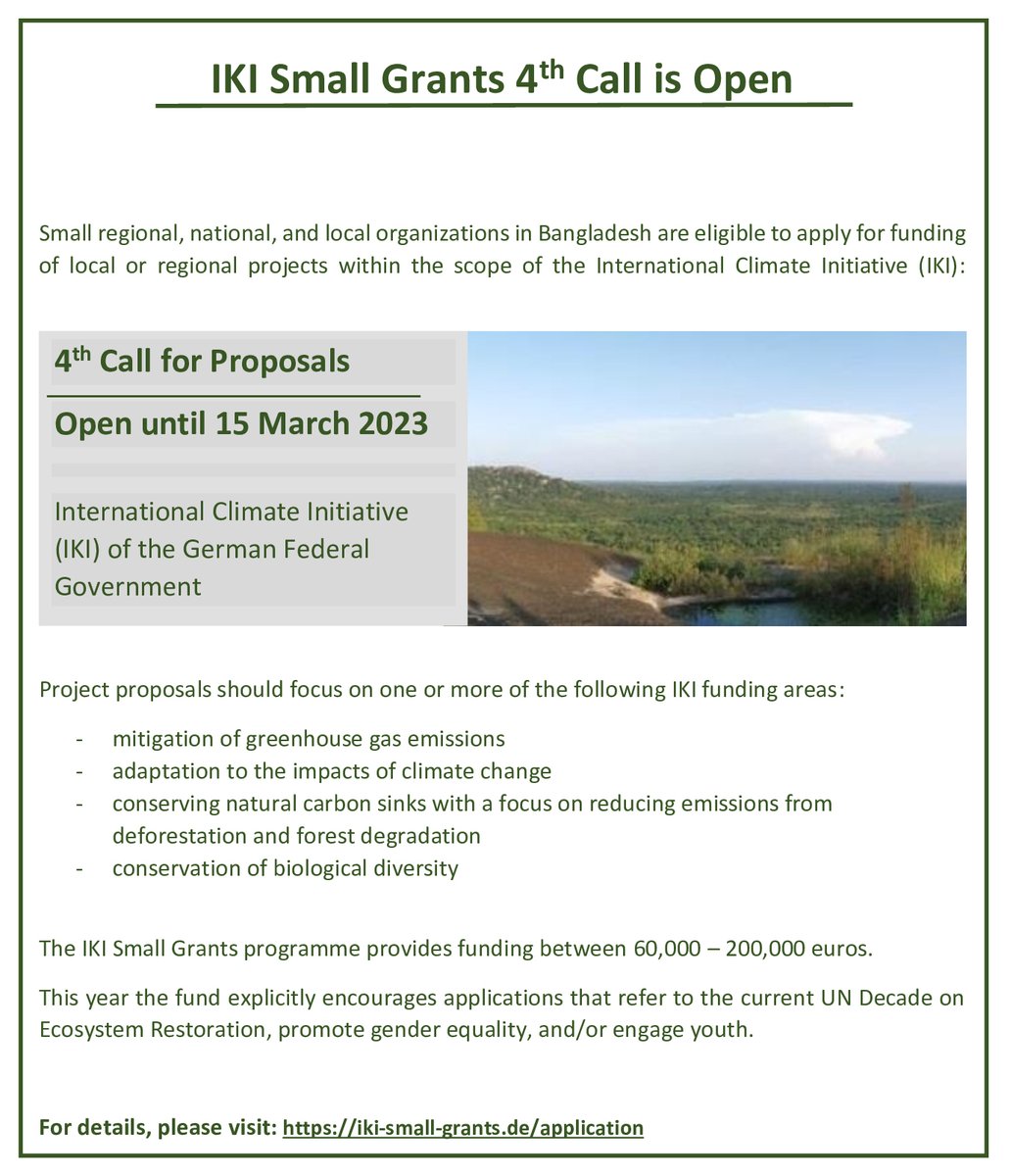 GermanEmbassyBD's tweet photo. Apply here https://t.co/ThC3k5FrgS by 15 March 2023!
#IKIGrants #GermanDevelopmentCooperation #GermanyInBangladesh #GermanGovernment https://t.co/hkqcwmT4gF