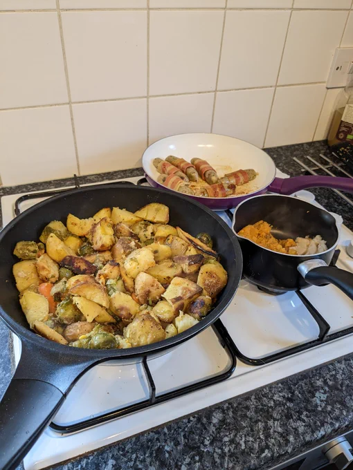 Christmas day leftovers being cooked