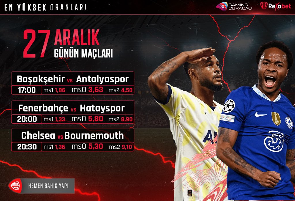 🔔 Süper Lig Heyecanı Hız Kesmeden Devam Ediyor ⚽️

⏰ Günün Karşılaşmalarına yüzlerce bahis seçeneği ile birlikte yüksek bonus oranları Rexabet'te seni bekliyor! 

🍀Heyecana Rexabet farkıyla ortak ol!