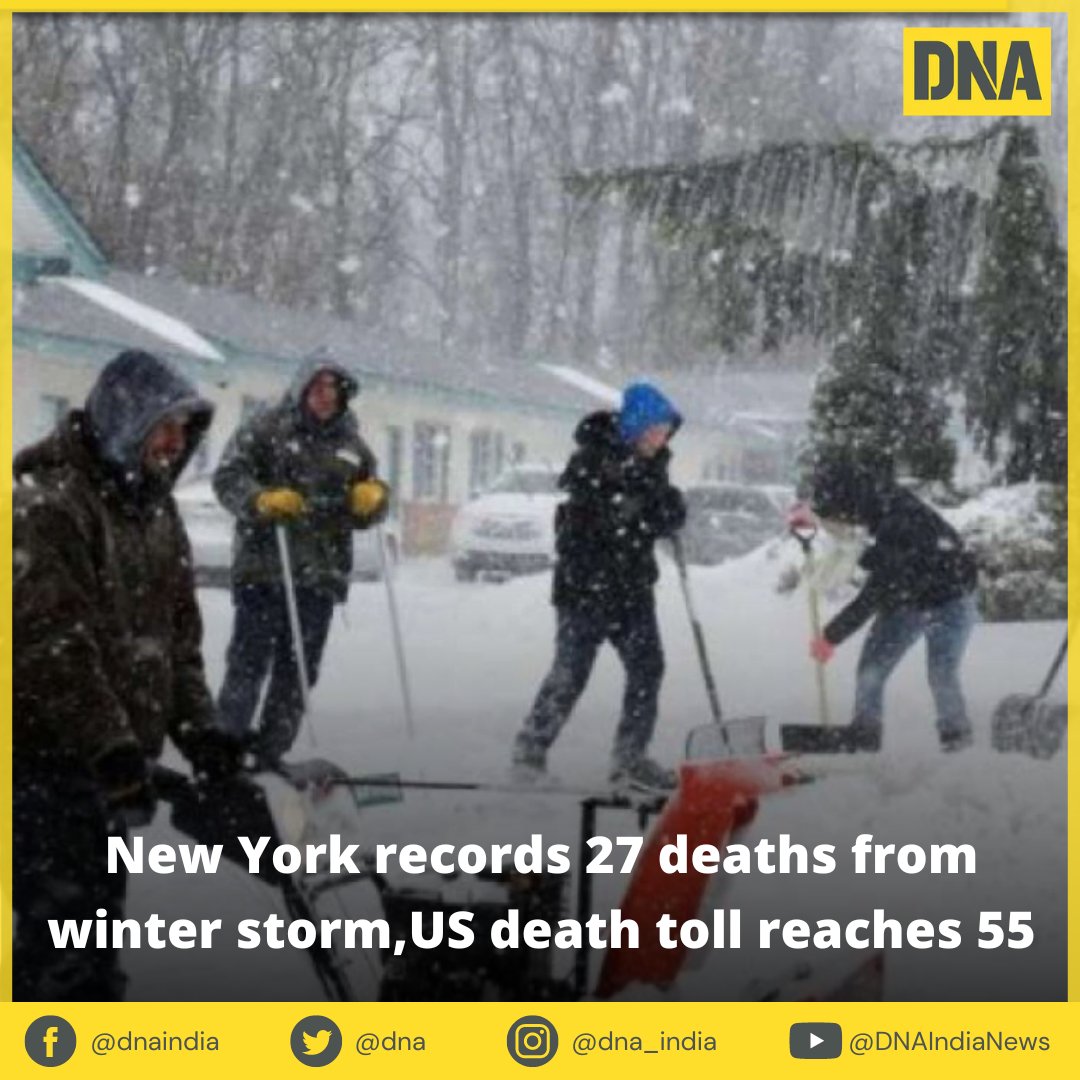 dna's tweet photo. New York recorded at least 27 deaths from the ongoing winter storm as of Monday morning, bringing the total casualties in the US to over 50, according to multiple media reports
https://t.co/CeFtKIYhVx
#NewYorkCity | #USBombCyclone | #USCyclone https://t.co/LqCYWfztVA