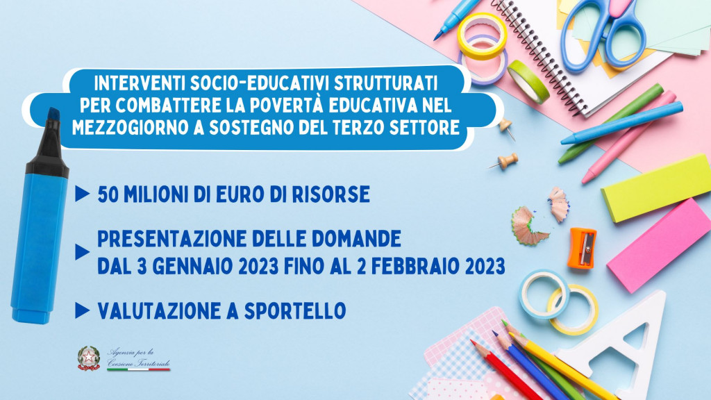 csvcosenza's tweet photo. L'Agenzia per la Coesione Territoriale ha pubblicato il bando 2023 per finanziare interventi socio-educativi per combattere la povertà educativa nel Mezzogiorno.  
Il CSV presenterà l'avviso in un webinar giovedì 29 dicembre, alle 15.30. 
Iscrizioni qui👉 https://t.co/s5LEKK3pg6 https://t.co/4miQdc7F0i