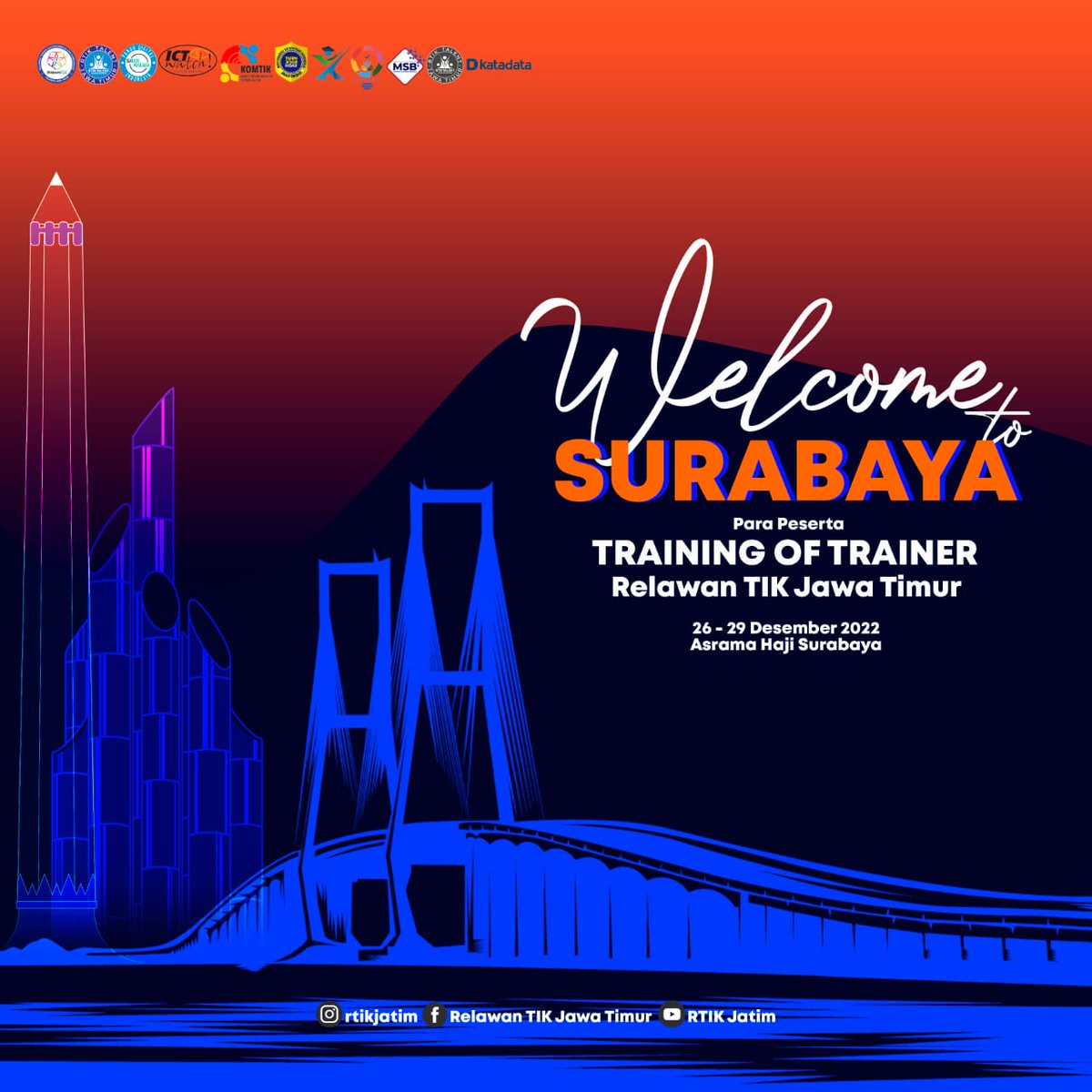 rtikjember's tweet image. Selamat Datang di Surabaya peserta Training of Trainer Relawan TIK Se-Jawa Timur.

#rtikjember #rtikjatim #banggajadirelawantik #tot