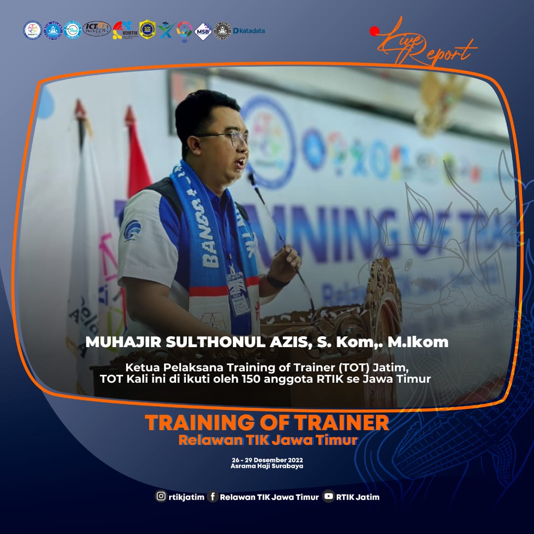 rtikjember's tweet image. Ketua pelaksana TOT Relawan TIK Jawa Timur, Muhajir Sulthonul Azis, S. Kom, M. Ikom. Menyampaikan bahwasannya Training Of Trainer kali ini di ikuti oleh 150 anggota RTIK se Jawa Timur

#rtikjember #rtikjatim #banggajadirelawantik #tot