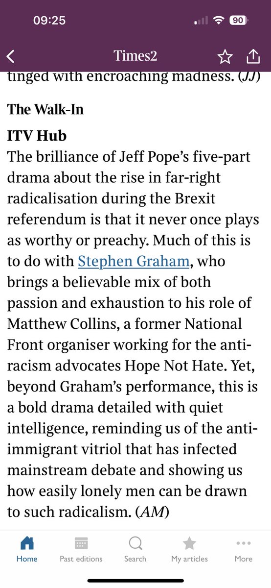 The Times pick of the best things to watch now. Nice….. #thewalkin