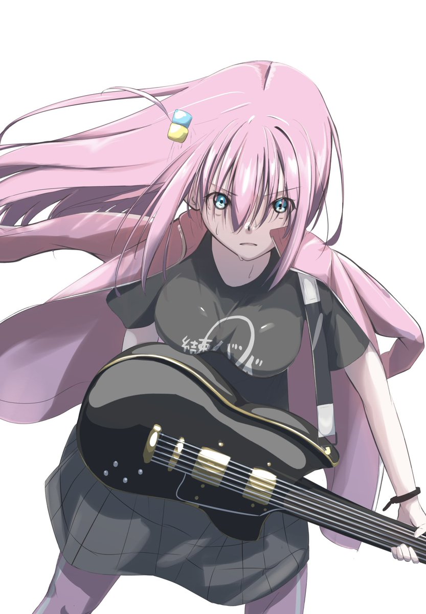 gotou hitori 1girl pink hair cube hair ornament solo instrument hair ornament gibson les paul  illustration images