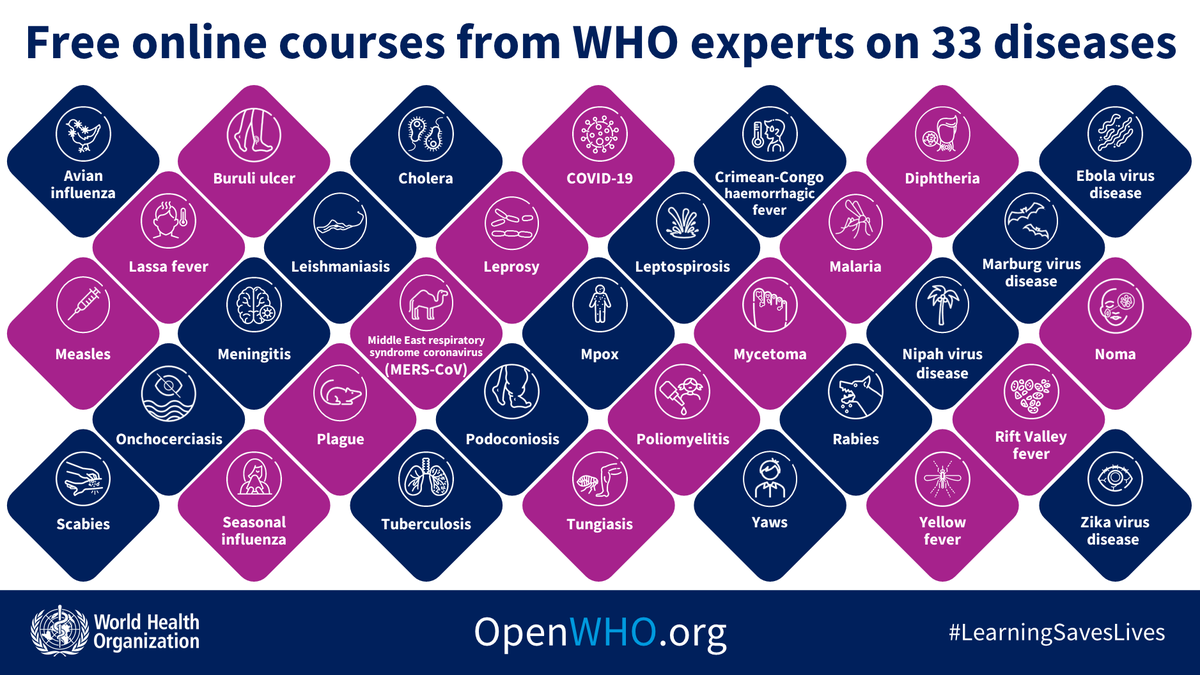 It’s International Day of Epidemic Preparedness.

Did you know our #OpenWHO learning platform has free online courses on 3⃣3⃣ diseases?

Learning saves lives. Help your community prepare for future epidemics today:
👉 bit.ly/3iH9t1d