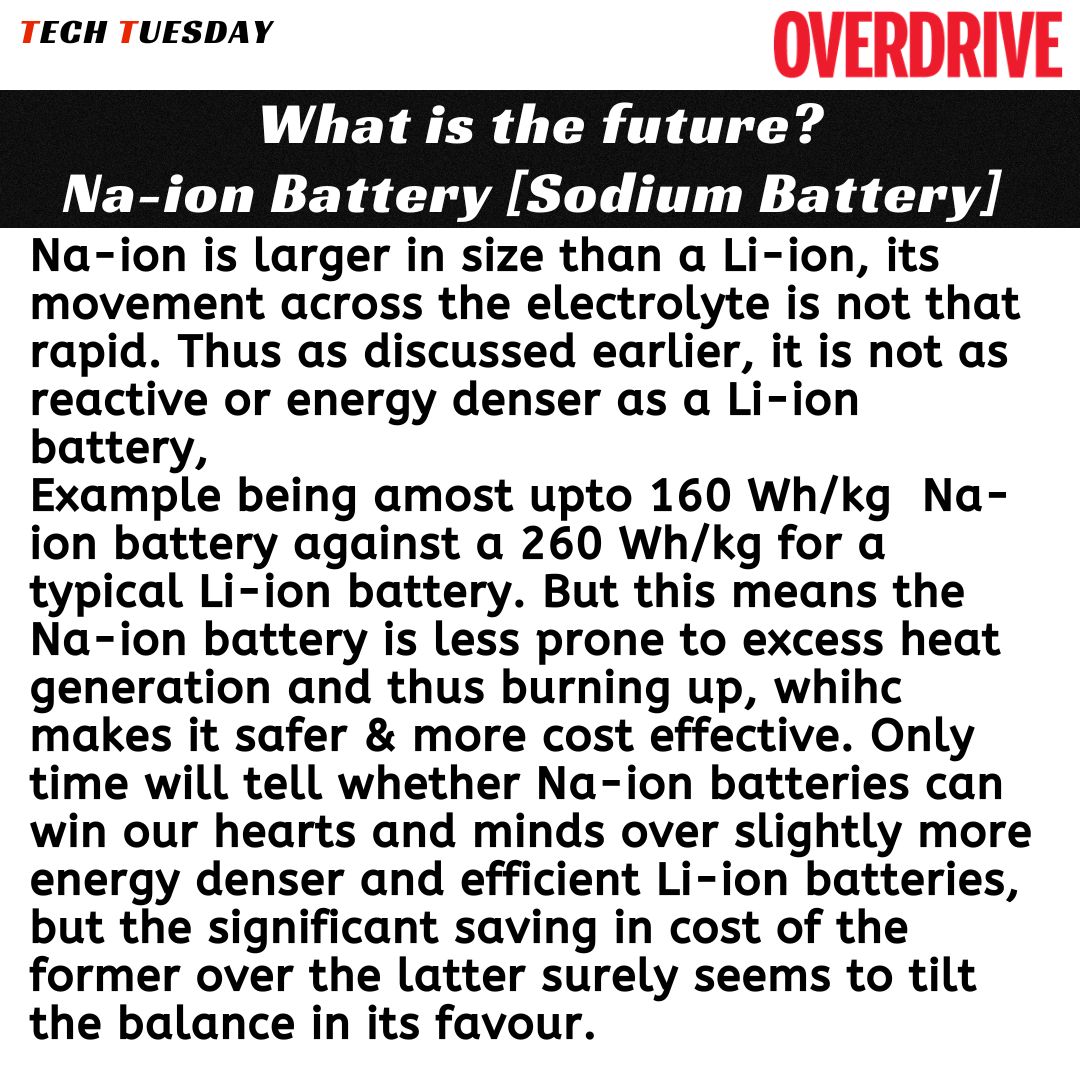 odmag's tweet photo. it is cheaper to produce than the Li-ion batteries as well..
So there are some cons, but definitely the pros cannot be ignored here.
Image courtesy: Google, Wikipedia.
#techteusday #naion #liion #batterytech #ev #electric #sodiumionbattery #battery #power #overdrive https://t.co/OIwDgueyYi