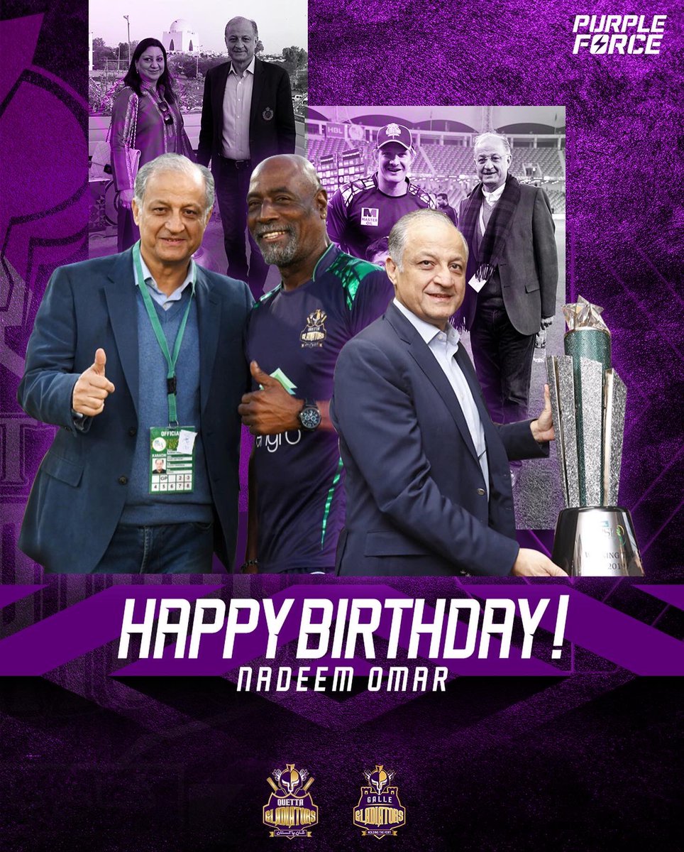 🌟 HAPPY BIRTHDAY 🌟

#PurpleForce wishes The Gladiators Boss <a href="/nadeem_omar57/">Nadeem Omar</a> a very Happy Birthday!

🎖The man who has produced so many 🌟 cricketers and athletes for Pakistan and now aim to give Sri Lanka its future stars!!

#HoldingTheFort