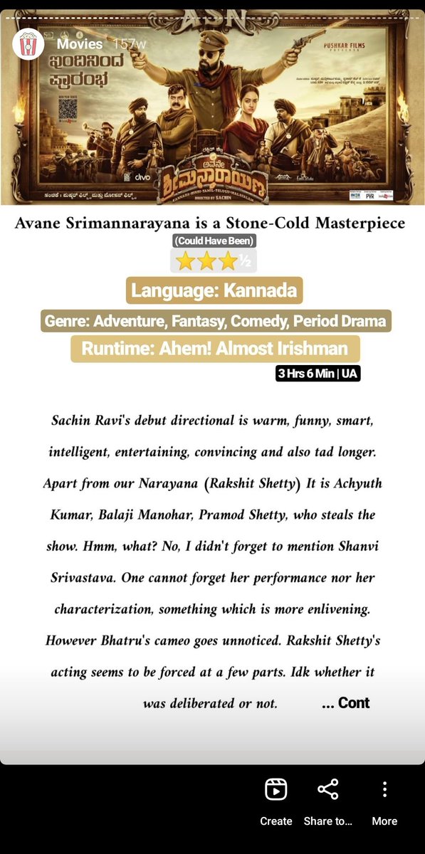 IamHCB's tweet photo. Avane Srimannarayana could have been a stone-cold Masterpiece Movie but, somehow it's gone haywire. Despite the contrary, I thoroughly enjoyed the movie.
#3YearsofASN #AvaneSrimannarayana #RakshitShetty #ShanviSrivastava #SachinRavi #AjaneeshLoknath #CharanRaj https://t.co/MkkUnzbHXQ