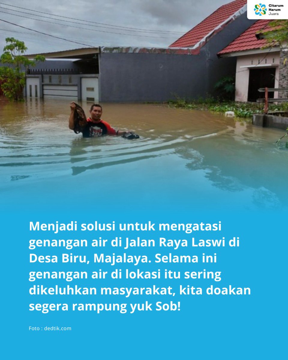 SatgasCitarum's tweet photo. Pemerintah Kabupaten Bandung akan membangun kolam retensi di perbatasan antara Kecamatan Ciparay dan Majalaya guna meminimalisir potensi banjir.
Pembangunan danau retensi direncanakan di kawasan Desa Mekarsari, Kecamatan Ciparay.
Selengkapnya: https://t.co/9TQCE0pldx
#retensi https://t.co/3ZuxgIPSoE