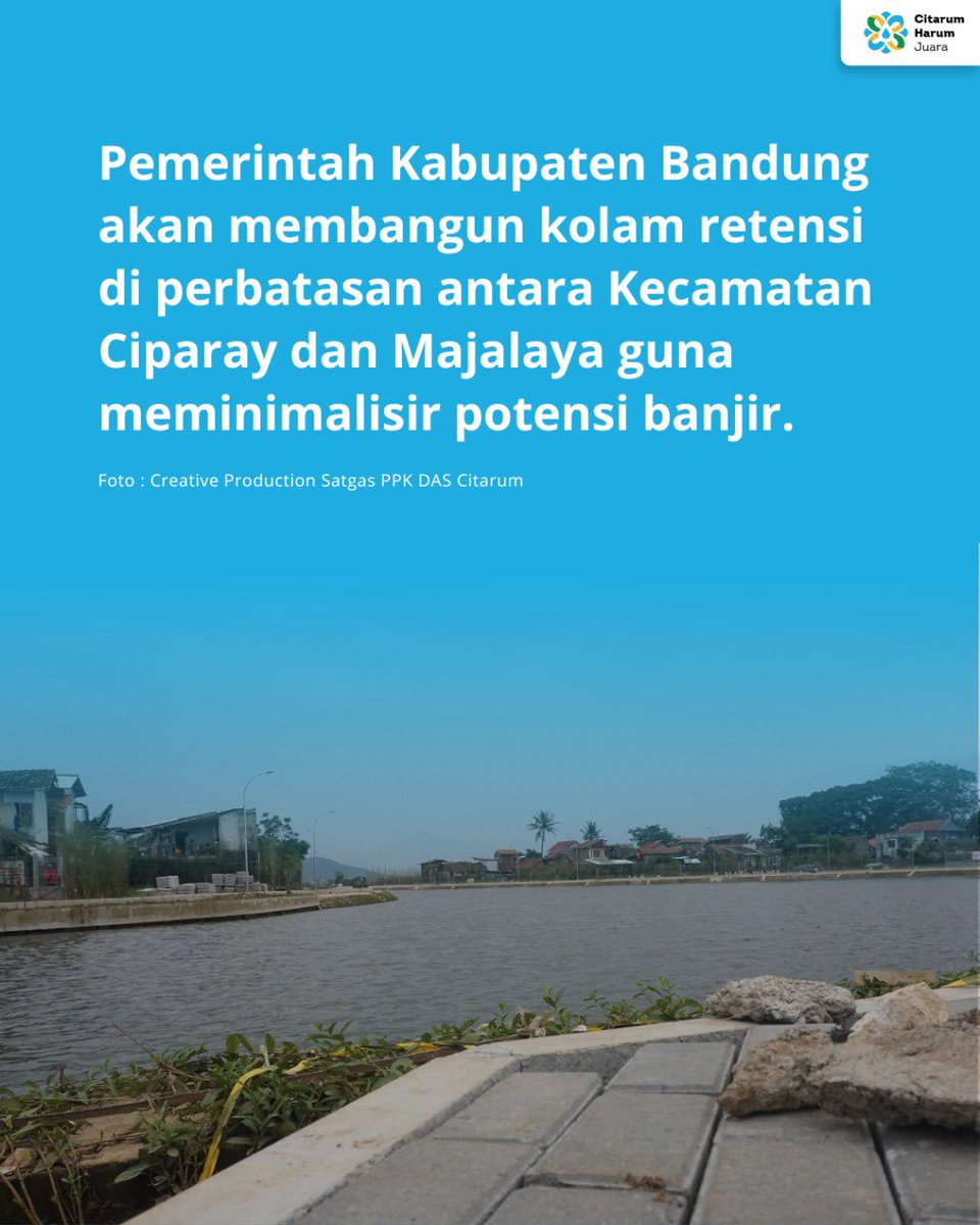 SatgasCitarum's tweet photo. Pemerintah Kabupaten Bandung akan membangun kolam retensi di perbatasan antara Kecamatan Ciparay dan Majalaya guna meminimalisir potensi banjir.
Pembangunan danau retensi direncanakan di kawasan Desa Mekarsari, Kecamatan Ciparay.
Selengkapnya: https://t.co/9TQCE0pldx
#retensi https://t.co/3ZuxgIPSoE