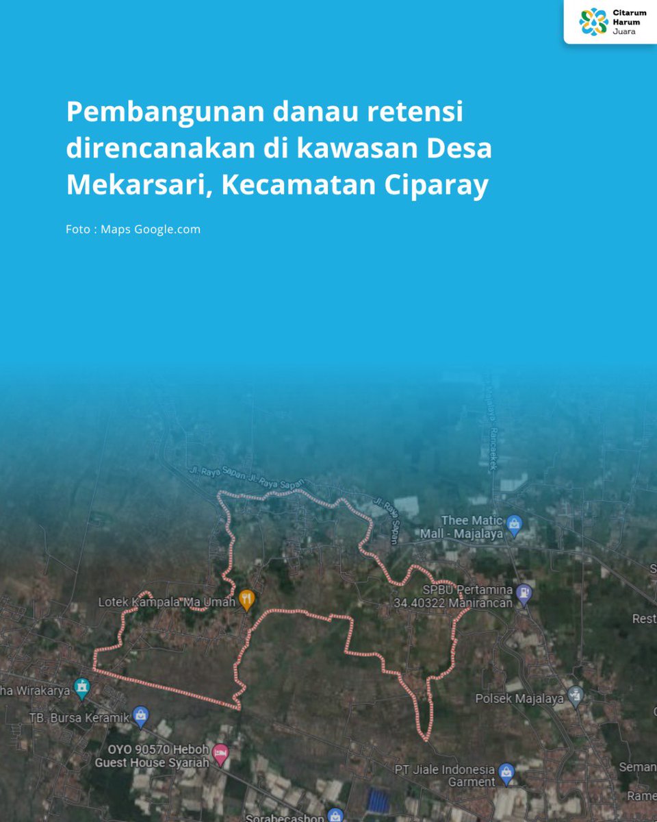 SatgasCitarum's tweet photo. Pemerintah Kabupaten Bandung akan membangun kolam retensi di perbatasan antara Kecamatan Ciparay dan Majalaya guna meminimalisir potensi banjir.
Pembangunan danau retensi direncanakan di kawasan Desa Mekarsari, Kecamatan Ciparay.
Selengkapnya: https://t.co/9TQCE0pldx
#retensi https://t.co/3ZuxgIPSoE