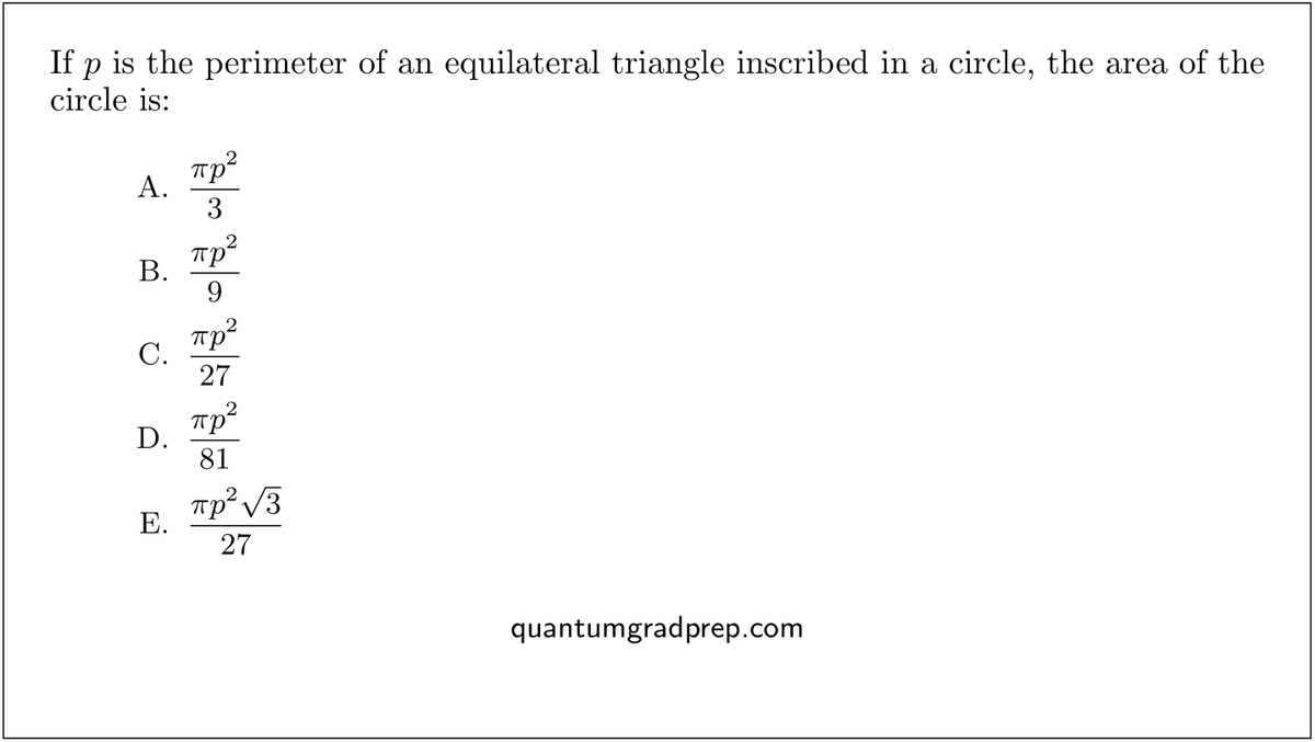 QuantumGradPrep's tweet photo. Try the following GRE quantitative reasoning question that tests your understanding of geometric relationship between circles and inscribed triangles. https://t.co/8iIe9OlMPU #GRE https://t.co/uit59u7YfV