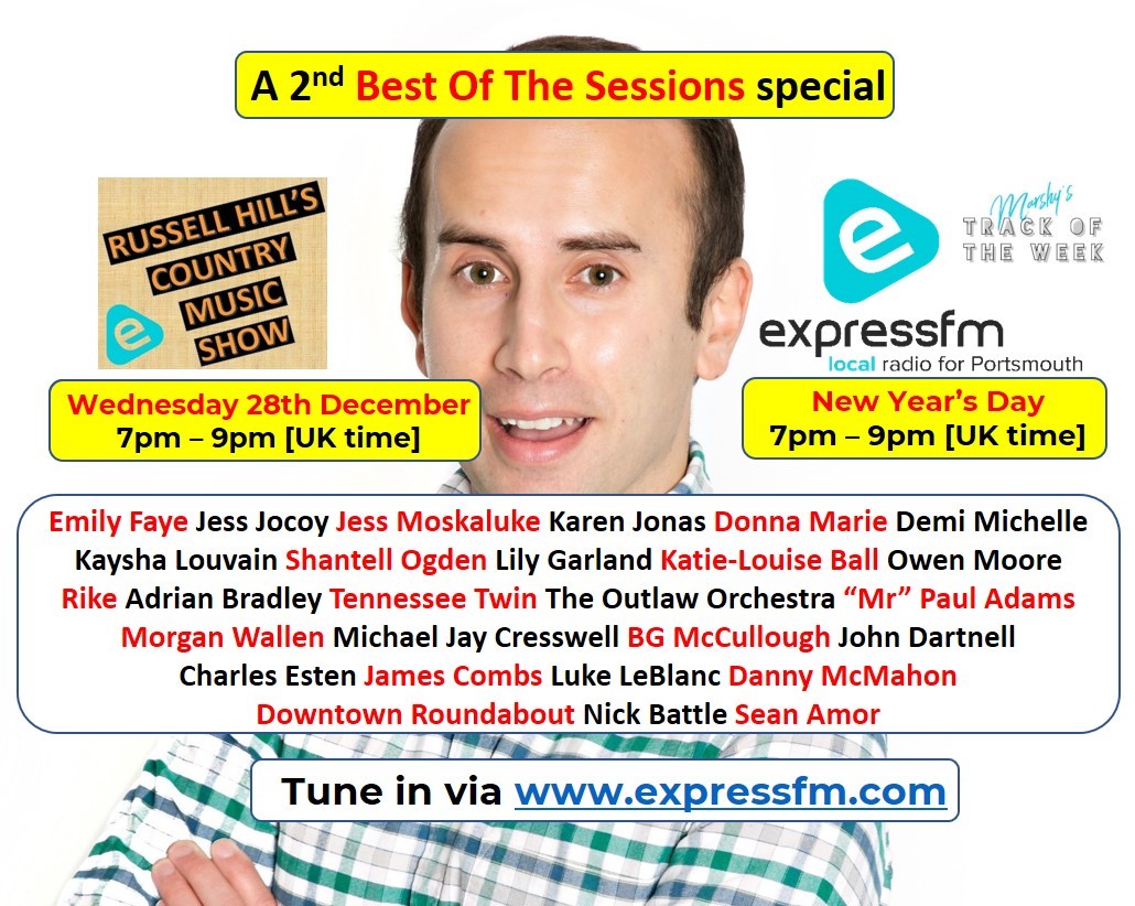 Russell Hill (@russhillcountry) on Twitter photo This Wednesday/Sunday on <a href="/ExpressFM/">Portsmouth’s Express FM</a> on my #CountryMusic Show, you'll get to hear tunes from <a href="/AdrianBradMusic/">Adrian Bradley Music</a> @BandWillow <a href="/dannymcmahonuk/">Danny McMahon</a> <a href="/johndartnell/">John Dartnell</a> <a href="/tennesseetwinuk/">Tennessee Twin</a> <a href="/DTRoundabout/">Downtown Roundabout</a> @NickBattle14 <a href="/ItsMrPaulAdams/">"Mr" Paul Adams</a> <a href="/outlaworchestra/">The Outlaw Orchestra</a>'s #wowsers 2022 #LiveFromTheLounge sessions This Wednesday/Sunday on <a href="/ExpressFM/">Portsmouth’s Express FM</a> on my #CountryMusic Show, you'll get to hear tunes from <a href="/AdrianBradMusic/">Adrian Bradley Music</a> @BandWillow <a href="/dannymcmahonuk/">Danny McMahon</a> <a href="/johndartnell/">John Dartnell</a> <a href="/tennesseetwinuk/">Tennessee Twin</a> <a href="/DTRoundabout/">Downtown Roundabout</a> @NickBattle14 <a href="/ItsMrPaulAdams/">"Mr" Paul Adams</a> <a href="/outlaworchestra/">The Outlaw Orchestra</a>'s #wowsers 2022 #LiveFromTheLounge sessions
