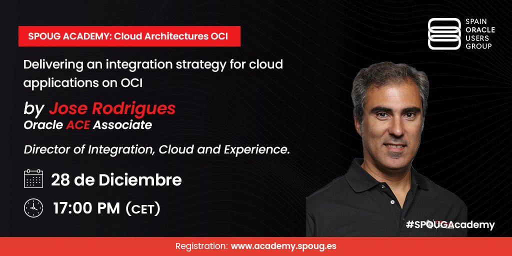 SPOUG_es's tweet image. 🔊📅💻¡SESION SPOUG ACADEMY!

Mañana miércoles 28 tendremos #SPOUGAcademy sobre #CloudArchitectures #OCI con será con Jose Rodrigues

✔ Delivering an integration strategy for cloud applications on OCI
📍💻 Virtual
⌚ 17h CET Time

➡ Link de registro: spoug.trainercentral.eu/session/delive…