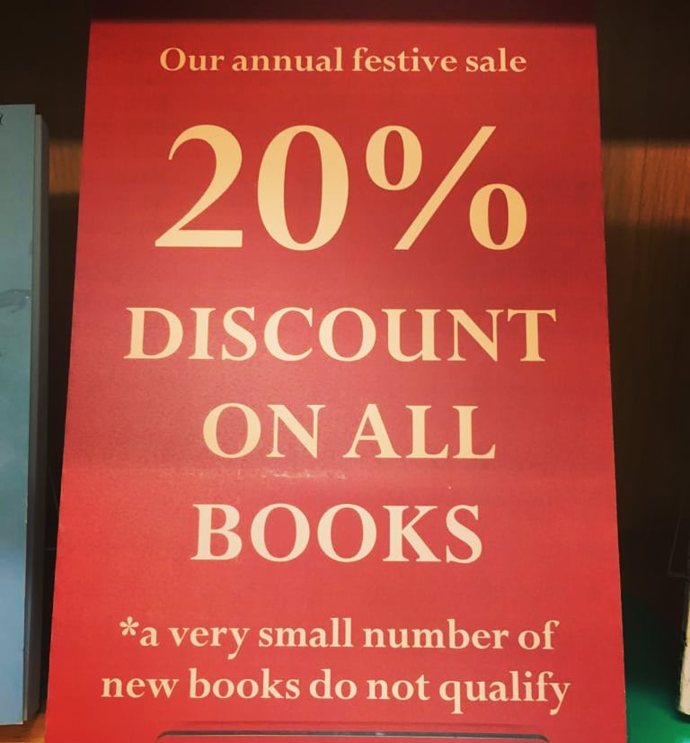 Our festive gift to you! Until the end of the year, (almost) all of our books are 20% off - so come and get them before Jan 1st! Our opening hours: 27th - 30th December: 10:30 - 19:30 31st December: 10:30 - 18:00 1st January: CLOSED 2nd January: 10:30 - 19:30 See you soon!