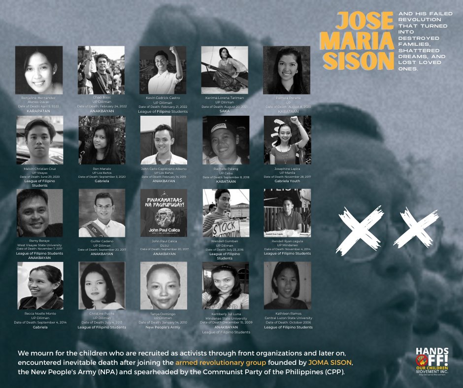 ChangeRev2020's tweet photo. While the Communist Party of the Philippines celebrates its 54th founding anniversary, we mourn for the souls of these children whom they recruited, exploited, and later on, encountered inevitable death after joining the armed revolutionary group founded by Jose Maria Sison. https://t.co/14ywgAnZJf