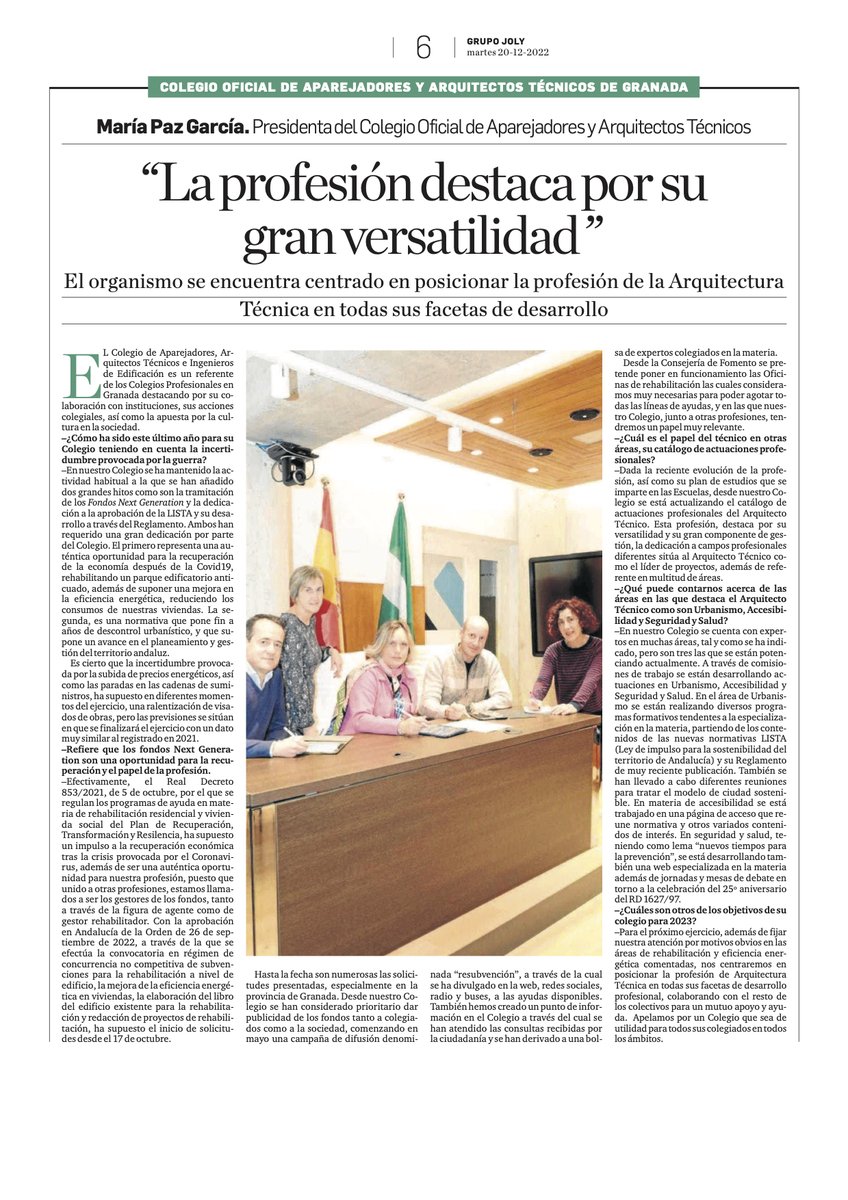 PRENSA📰Aparición en <a href="/granadahoy/">Granada Hoy</a>, destacando la Junta de Gobierno la versatilidad de nuestra profesión y el empeño del organismo en posicionar a nuestros colegiados en todas sus facetas de desarrollo.