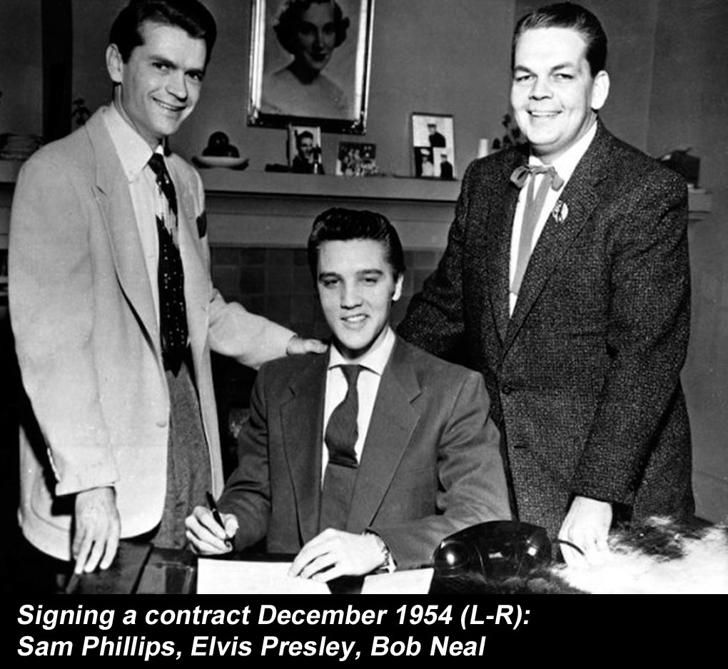 espofootball's tweet photo. #OTD Jan1,1955 #BobNeal officially became Elvis Presley's 2nd manager, Neal was preceded by the band's guitarist Scotty Moore; Neal also managed Johnny Cash, Carl Perkins, Roy Orbison, Sonny James, Warren Smith, Jerry Lee Lewis. Neal started Elvis Presley Enterprises (EPE, Inc.) https://t.co/d9pw34THsy