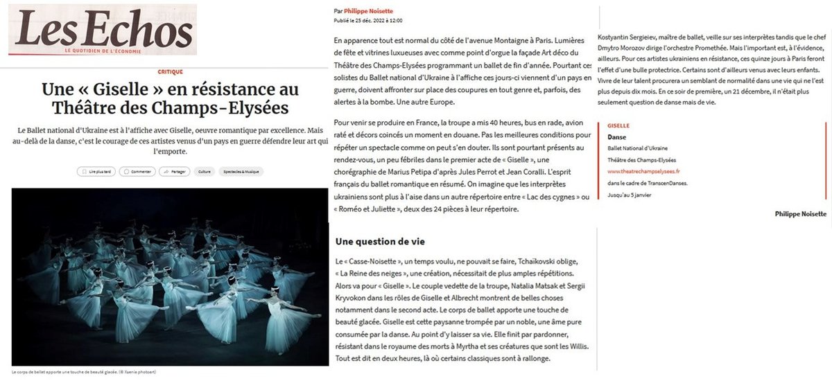 Le Ballet national d’Ukraine, qui présente Giselle au @TCEOPERA , fait vibrer le public et captive la presse. Petit aperçu des premiers comptes rendus. 
« Précipitez-vous ! » RTL
« En ce soir de première, il n’était plus seulement question de danse mais de vie. » Les Echos