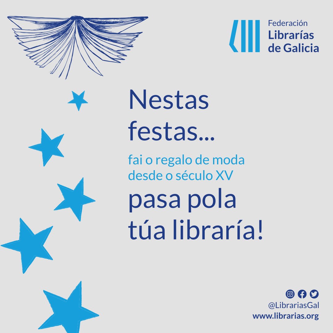 Nestas datas damos un montón de voltas e acabamos con dúbidas na procura do regalo máis acaído para as nosas persoas queridas. Nese momento, non esquezas que hai un que nunca falla! 😉 

Nestas festas... pasa pola túa libraría! 💙📘📘📘