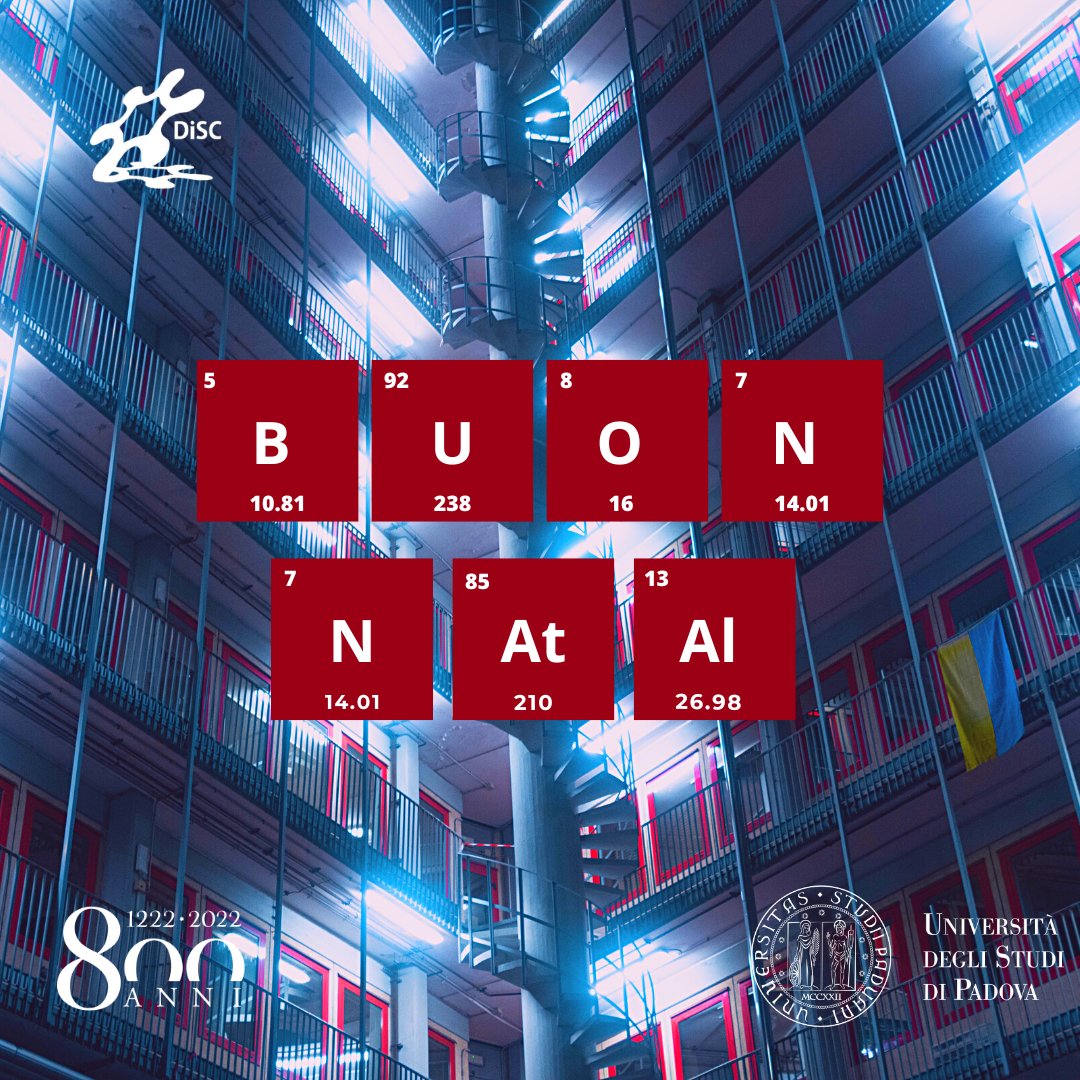 discunipd's tweet photo. 🎄Buon Natal...e dal Dipartimento di Scienze chimiche di @UniPadova 🎄

🧪Merry Christmas from the Department of Chemical Sciences of the University of Padova!⚗️

#discunipd #Unipd #800unipd #happyholidays #padova #padua #christmastime #seasonalgreetings #chimica #chemistry https://t.co/AfNTKwy0uw