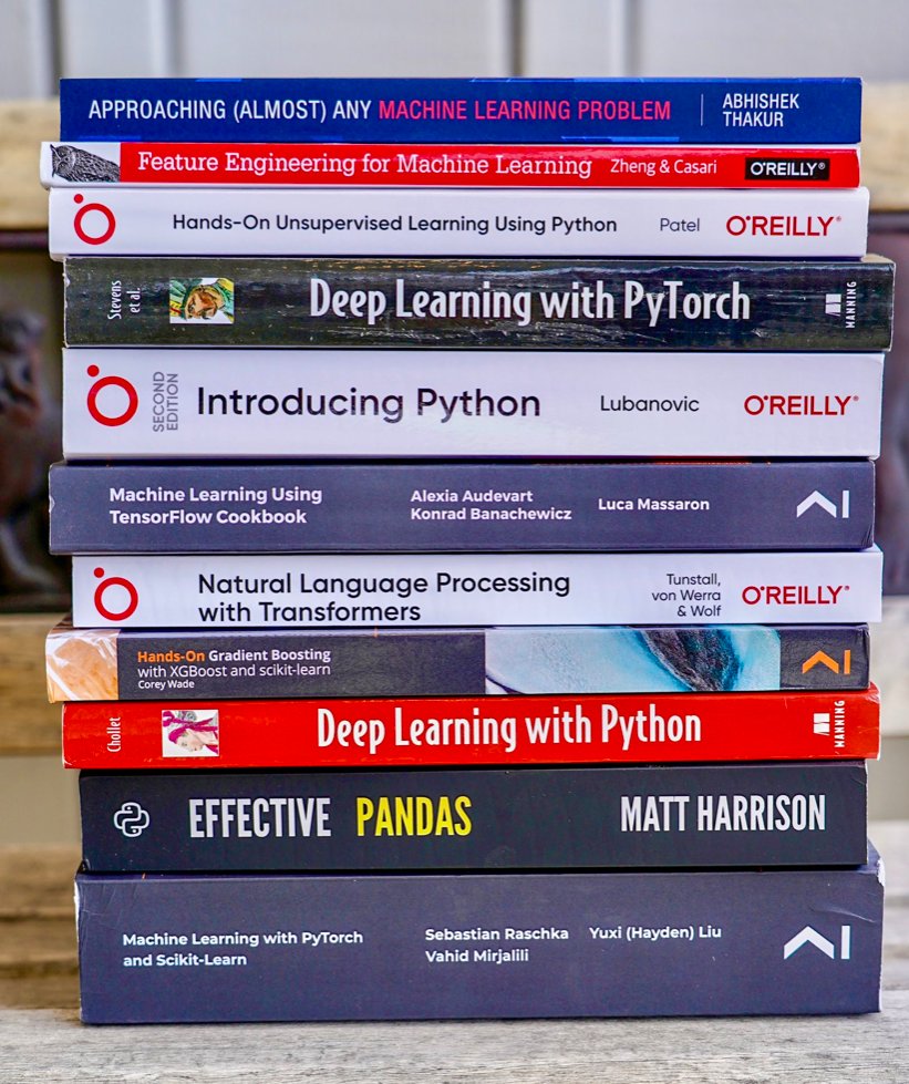 tunguz's tweet photo. Here is a snapshot of a (small) subset of all of my Coding, Data Science and Machine Learning books. I believe that this collection would go a long way with providing you with most *core* skills to be a good Data Scientists. https://t.co/eYZqIOS6N1