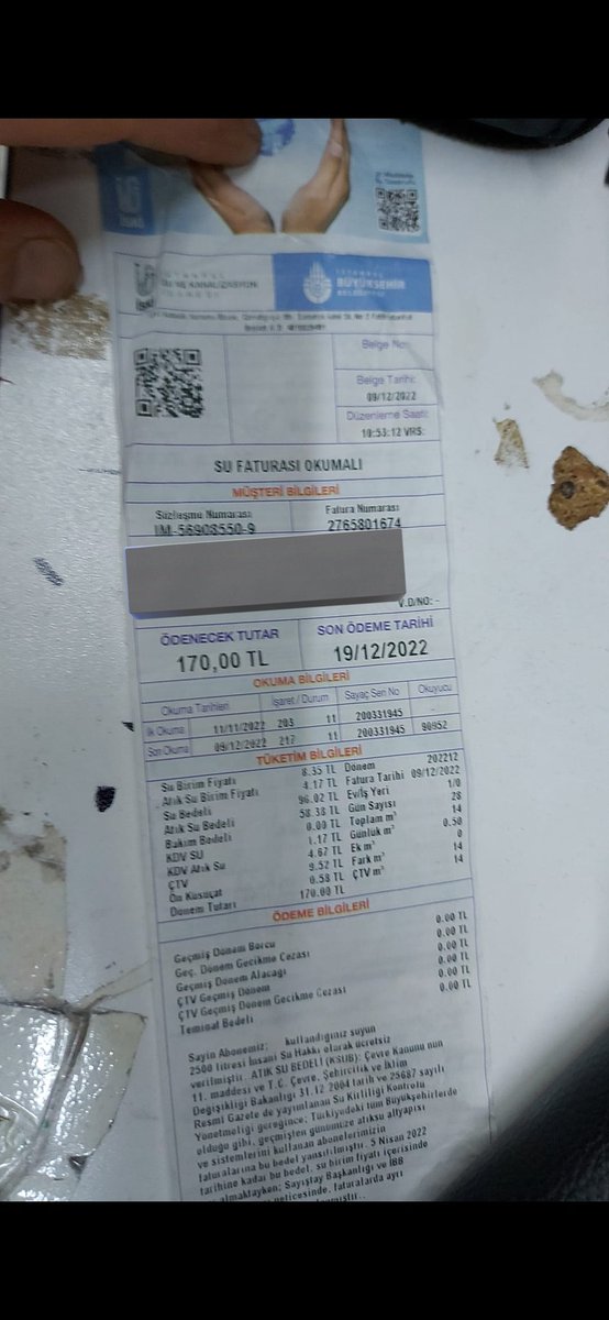 Günü geçmiş İski su faturası yaşlı amcamizin ödeyecek durumu yok yardımcı olunur insallah