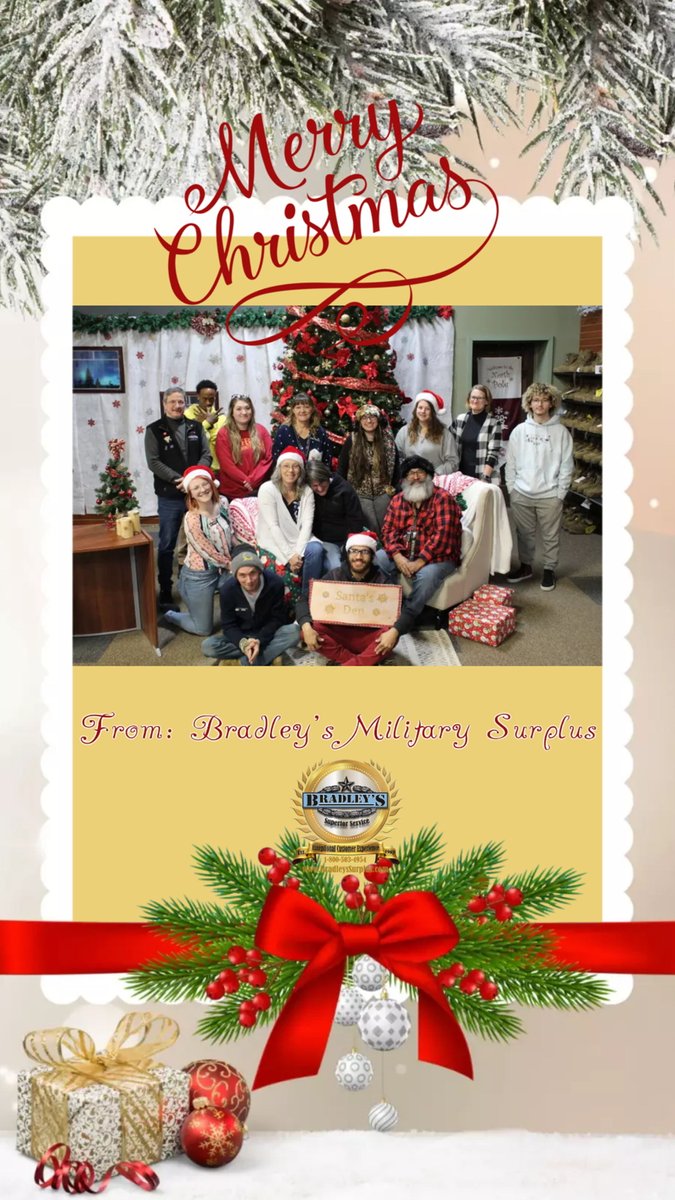 Merry Christmas and Happy Holidays from all of us at Bradley's Military Surplus. We hope you have a wonderful one!