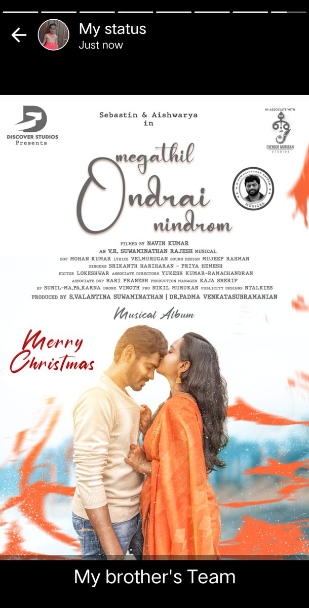 vijaysrig's tweet photo. Here's the Title look of Musical Album #MegathilOndraiNindrom starring #Sebastin & #Aishwarya
Produced by #DiscoveryStudios @RajeshmusicD & #ChendurMurugan Studios
@sreekanth1810 @priyahemesh @velmurugan_off @pandiyarajan029 @nagaraj80 @ntalkies_offl @onlynikil #NM https://t.co/4k9q28drV9
