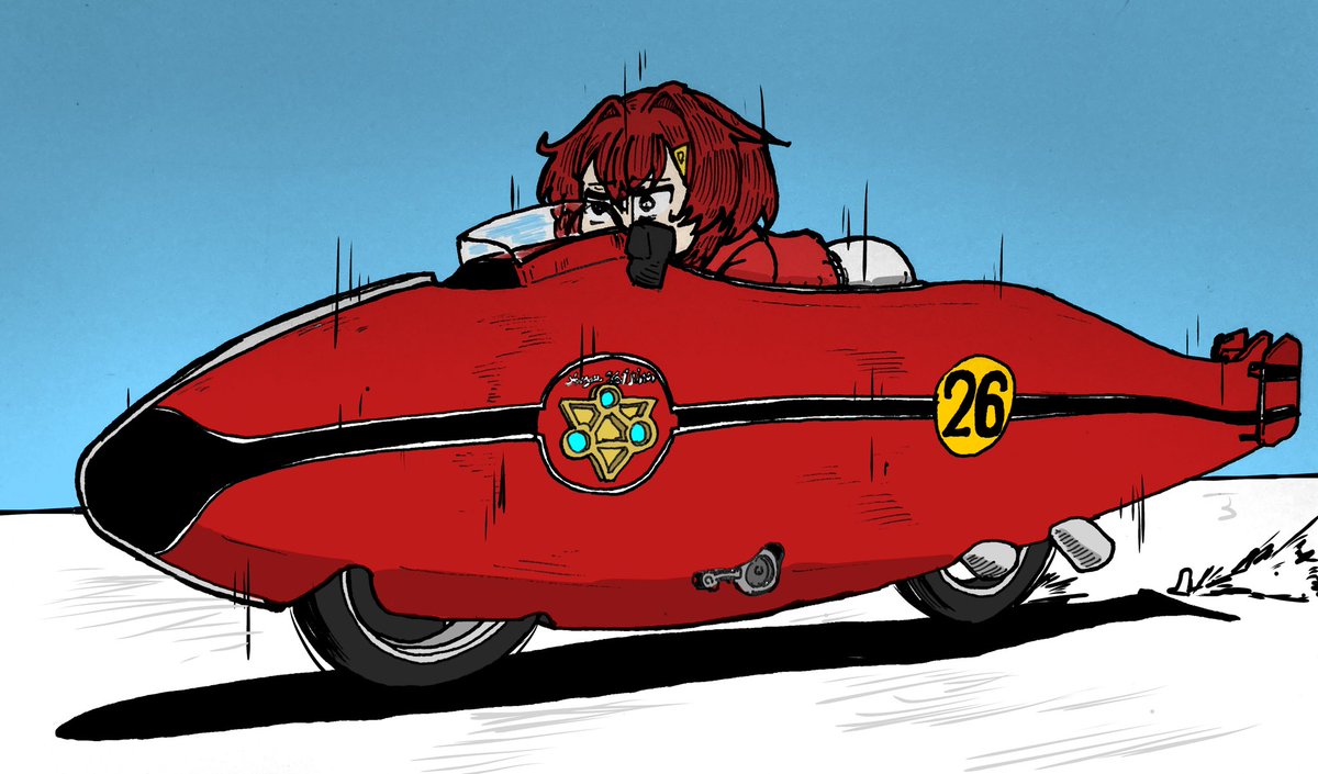 ange katrina 1girl red hair motor vehicle solo vehicle focus ground vehicle car  illustration images
