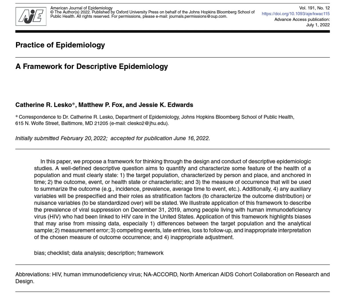 #3: Descriptive epidemiology may the most undervalued field of epidemiology. This paper explains nicely how to do it well

Open access 👉 doi.org/10.1093/aje/kw…