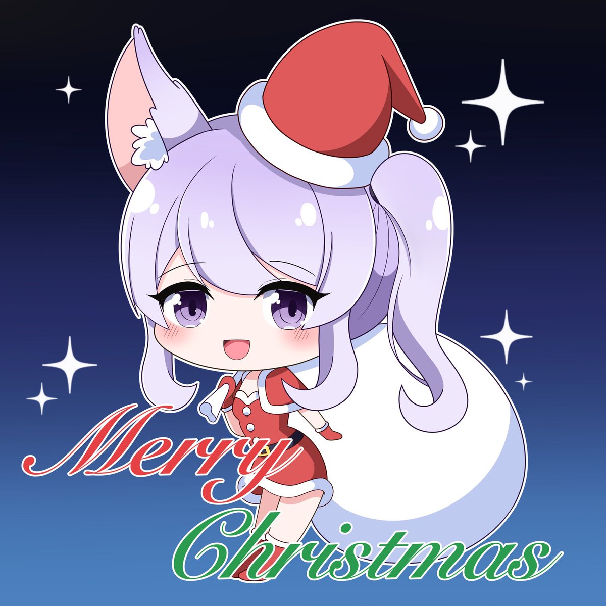 1girl animal ears solo hat purple eyes chibi santa hat  illustration images